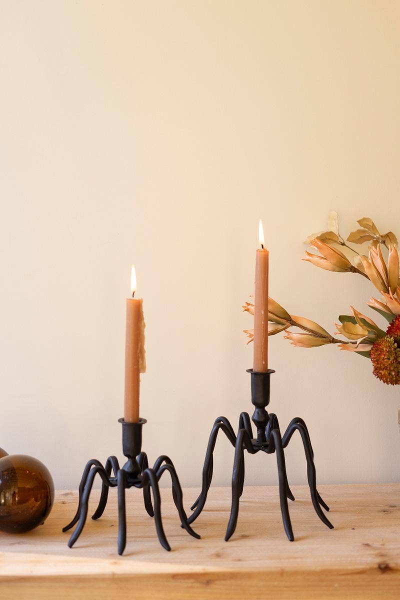Set of Two Forged Iron Spider Candle Holders
