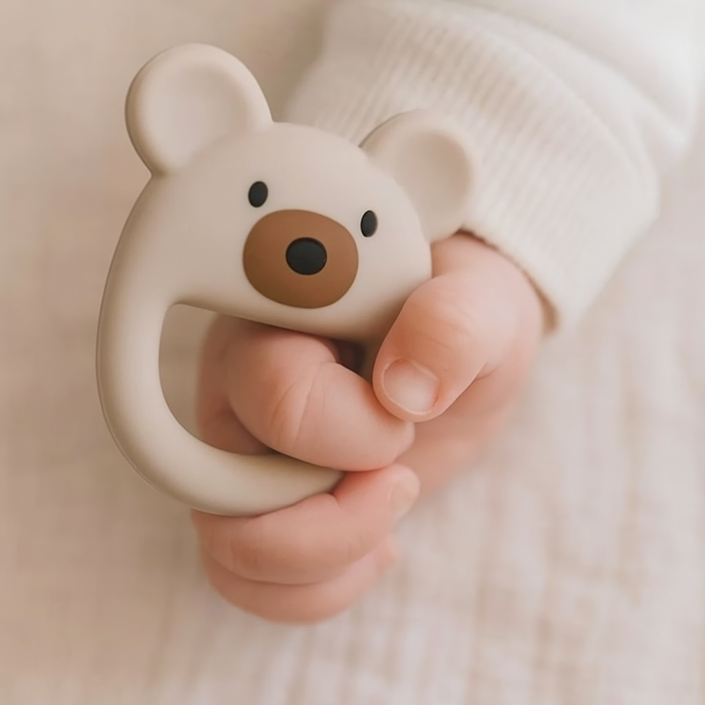 Beige Bear Baby Teether - Gender Neutral Baby Gift - Cute