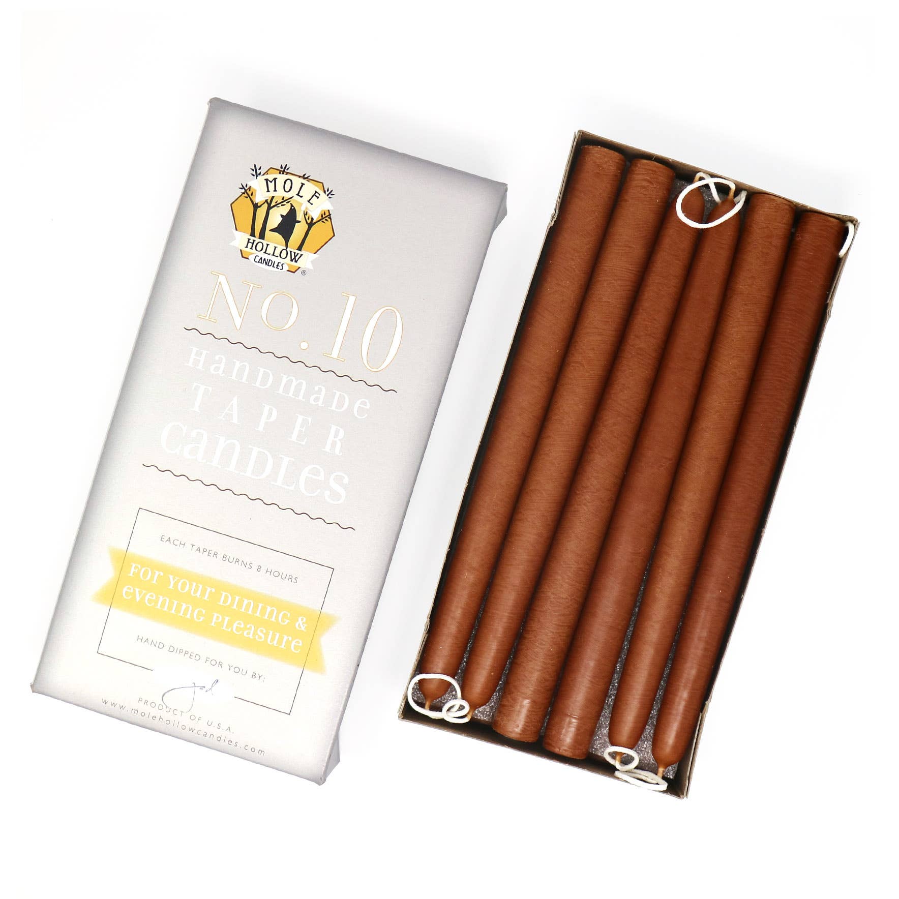 10" Hand Dipped Unscented Taper Candles - 39 Colors USA Made