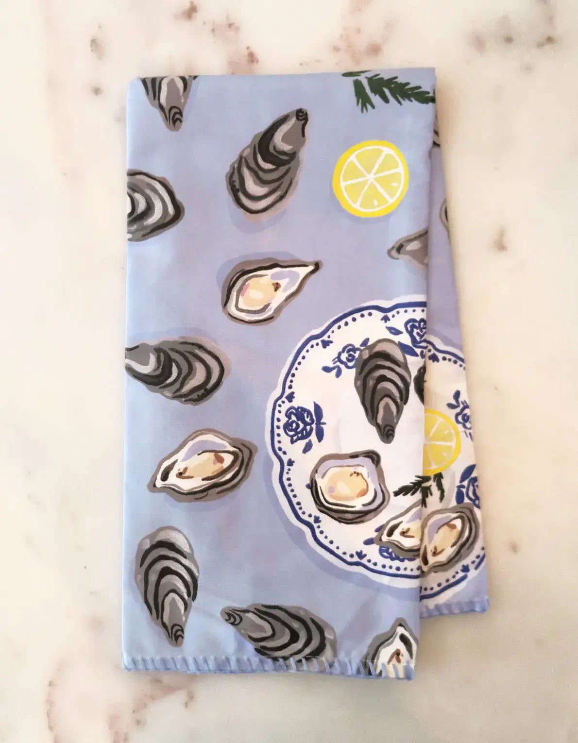 Cotton Tea Towel with Embroidered Detail | Oysters