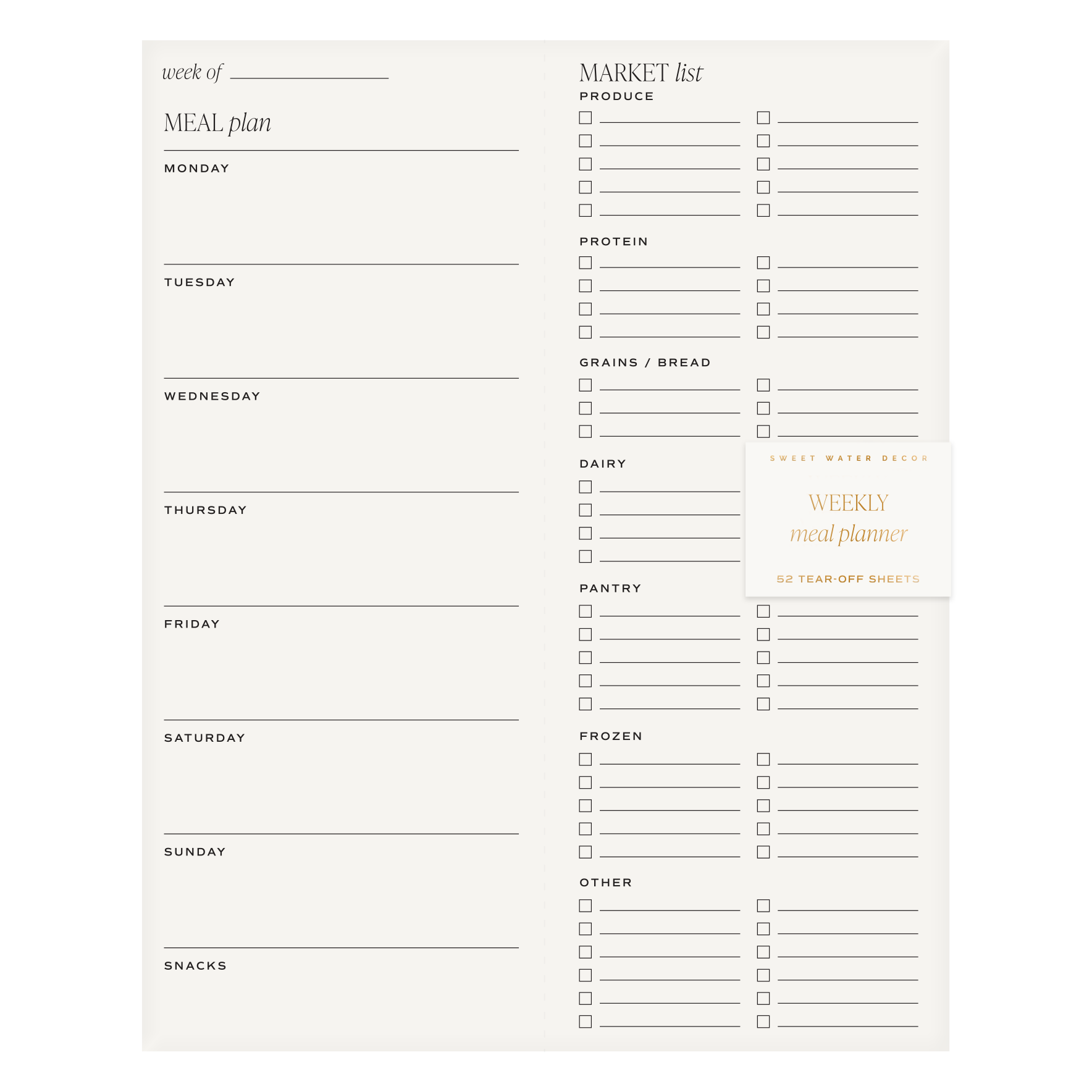 Weekly Meal Plan Notepad - Stationery & Market List