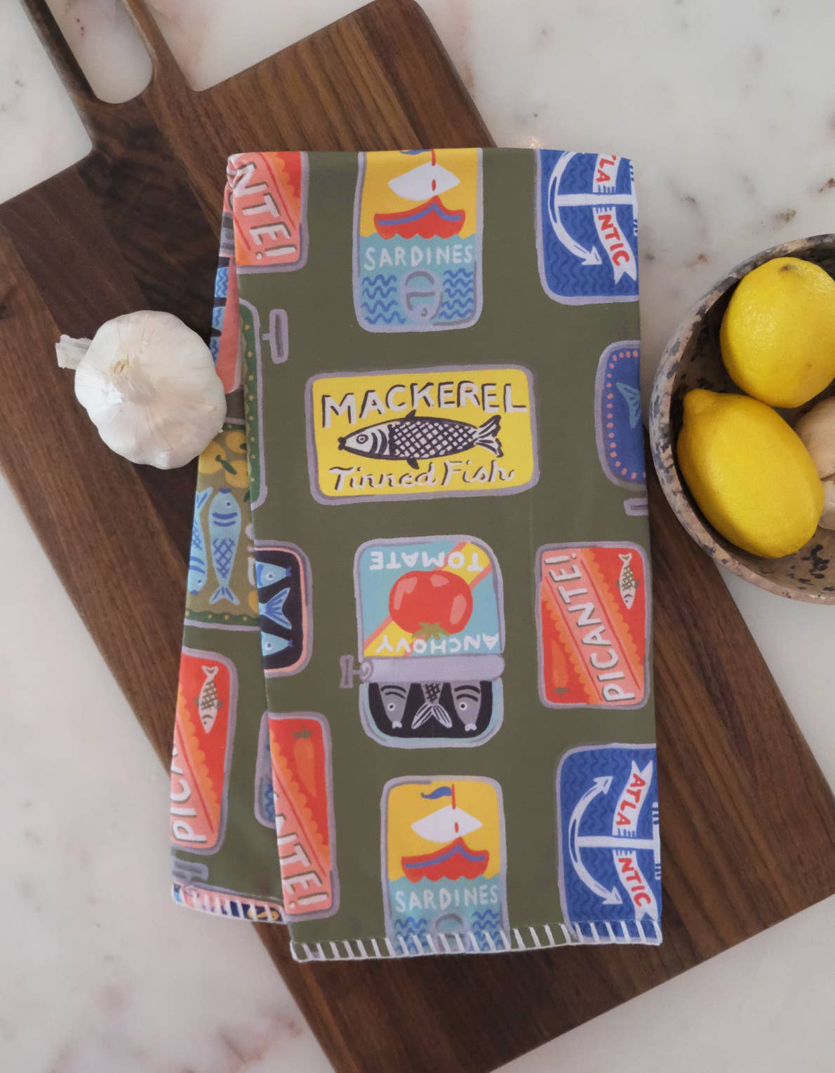 Cotton Tea Towel with Embroidered Detail | Tinned Fish