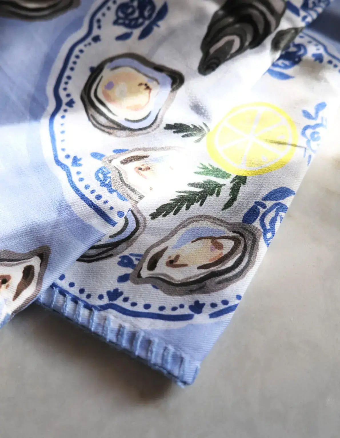 Cotton Tea Towel with Embroidered Detail | Oysters