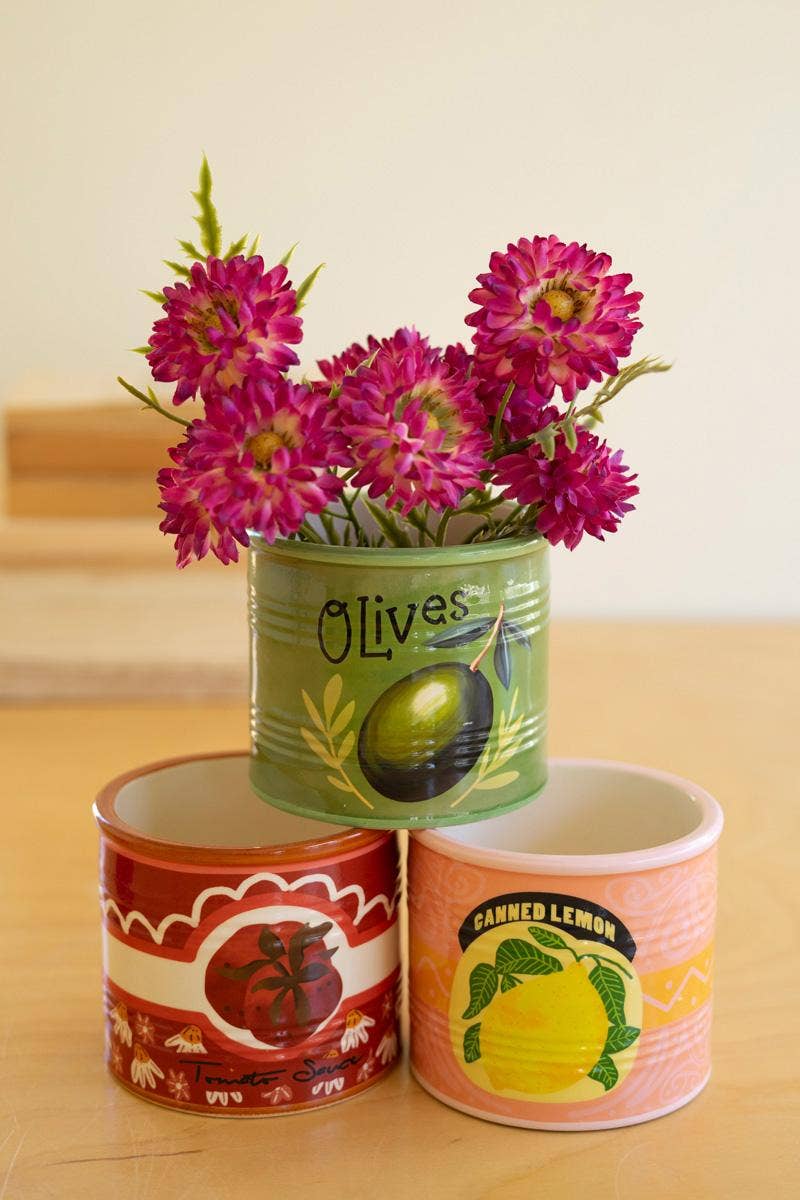 Ceramic Canned Goods Planter | Olive, Lemon or Tomato