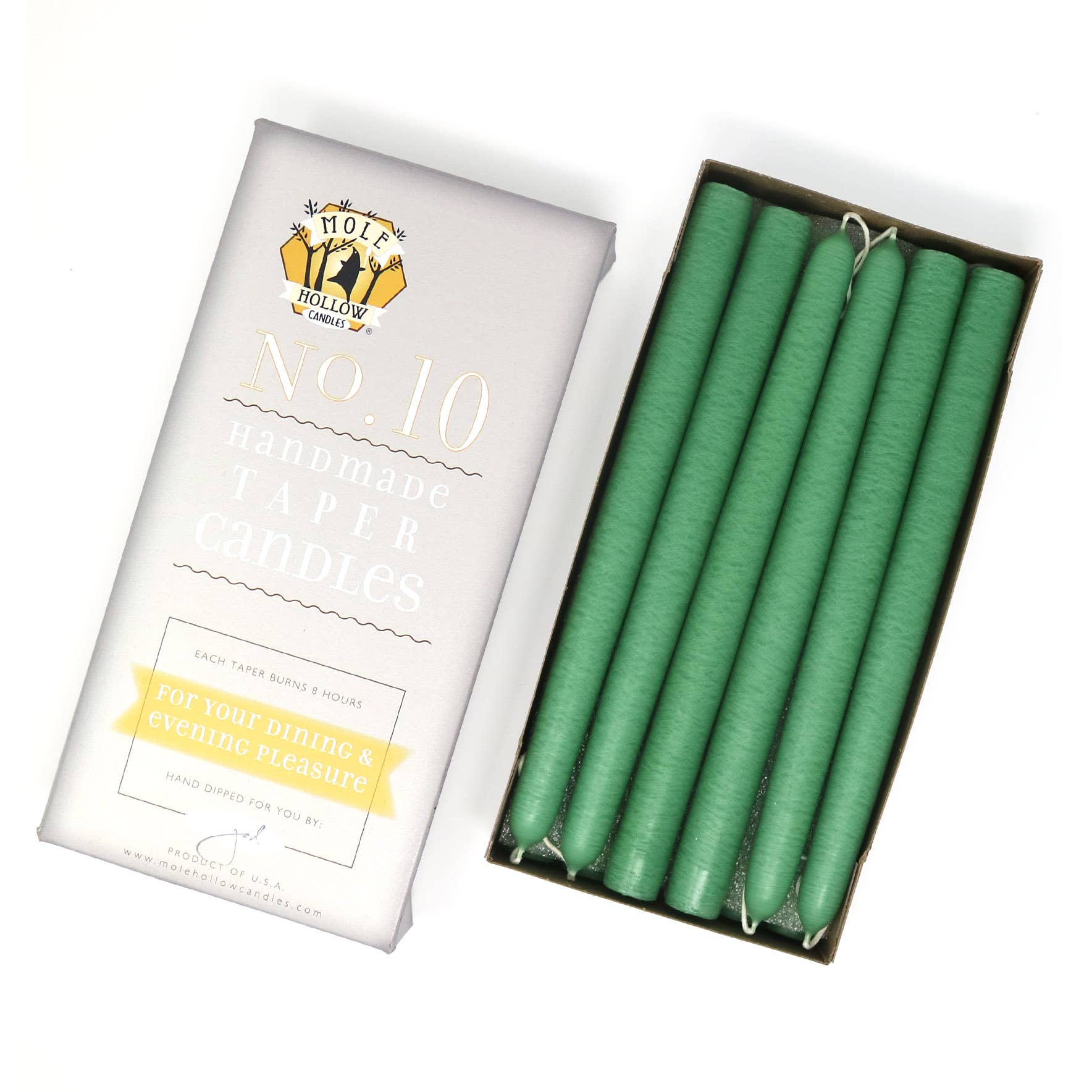 10" Hand Dipped Unscented Taper Candles - 39 Colors USA Made