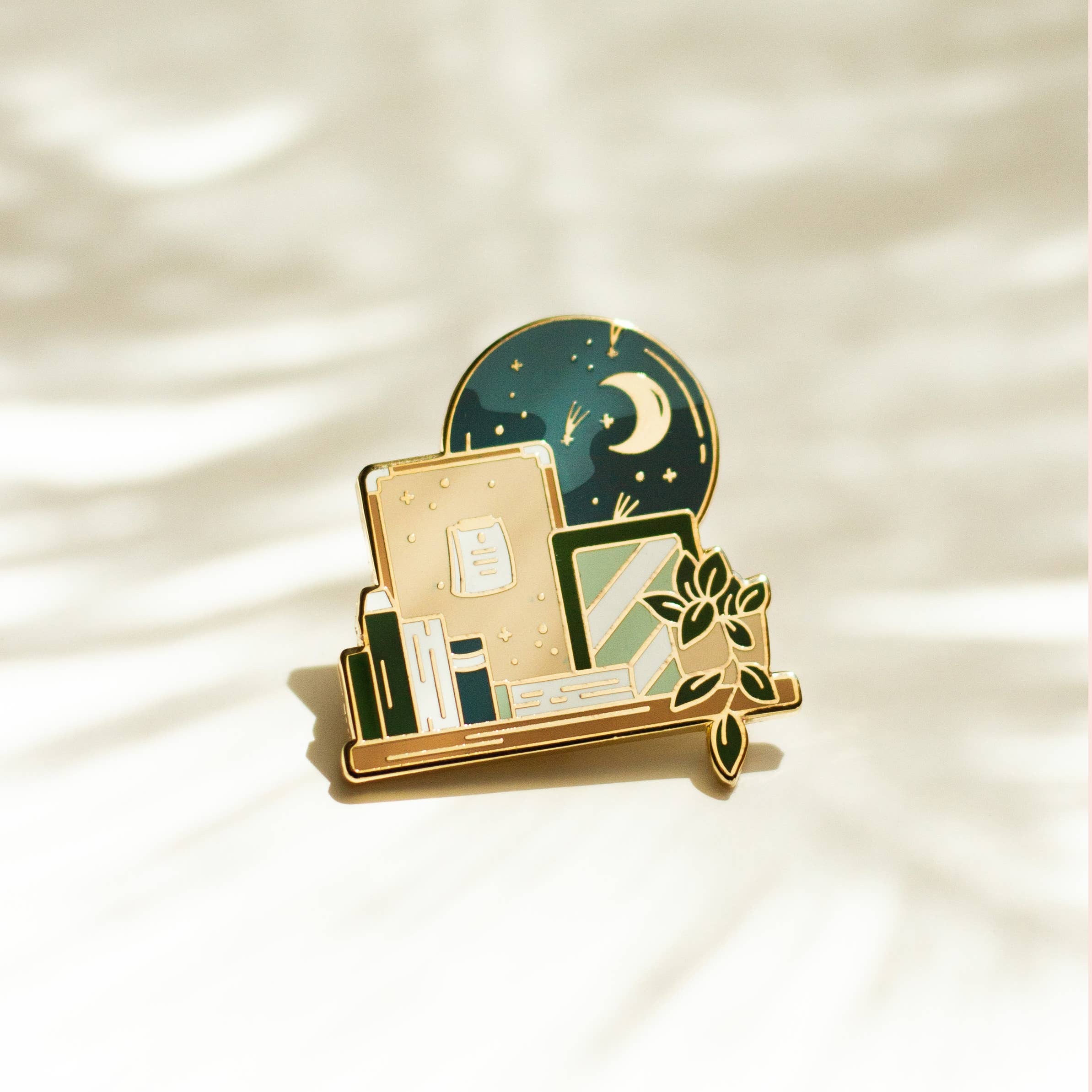 Goodnight Bookshelf Enamel Pin | Charming Accessory