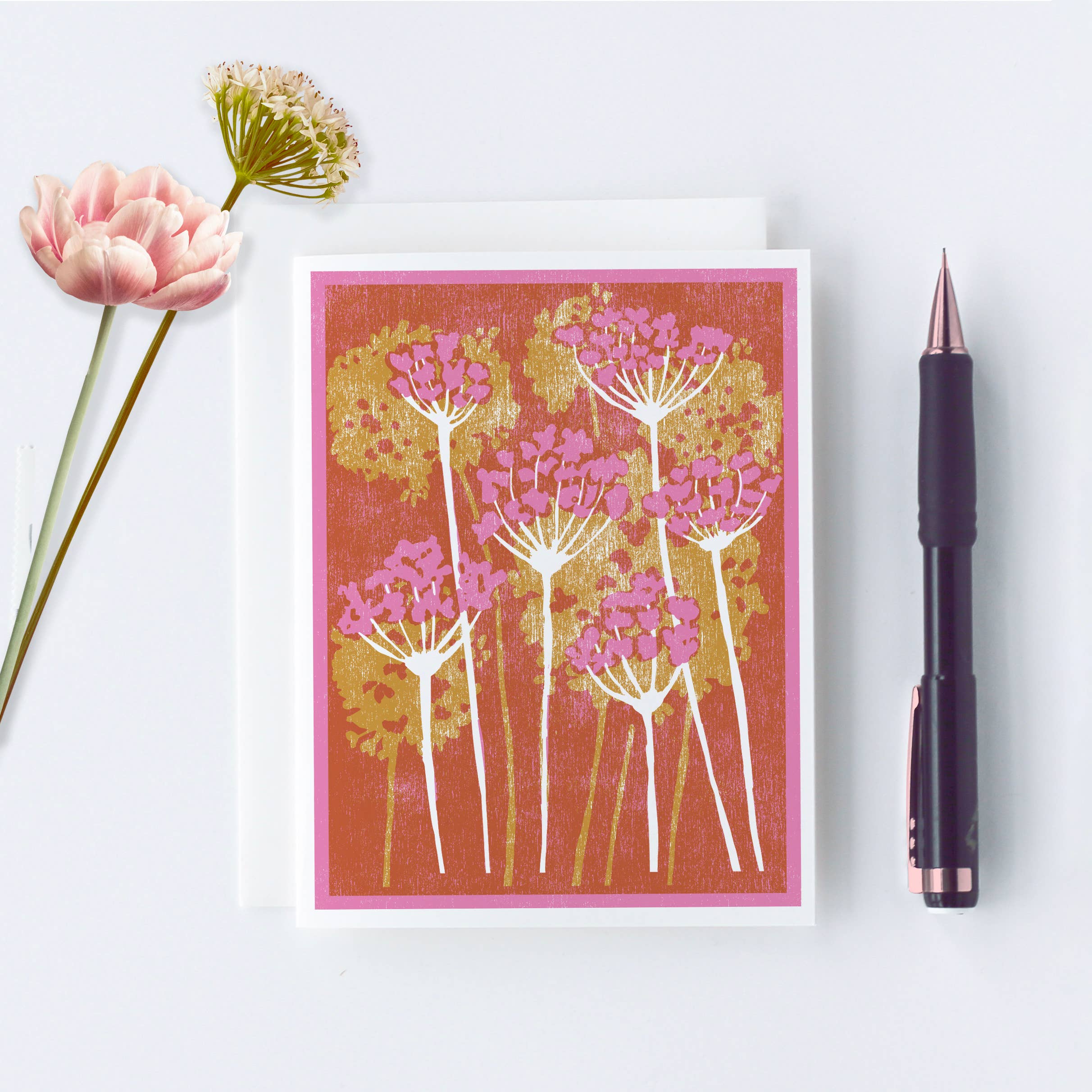 Pink and Gold Floral Letterpress Card Set | Boxed Set of Six