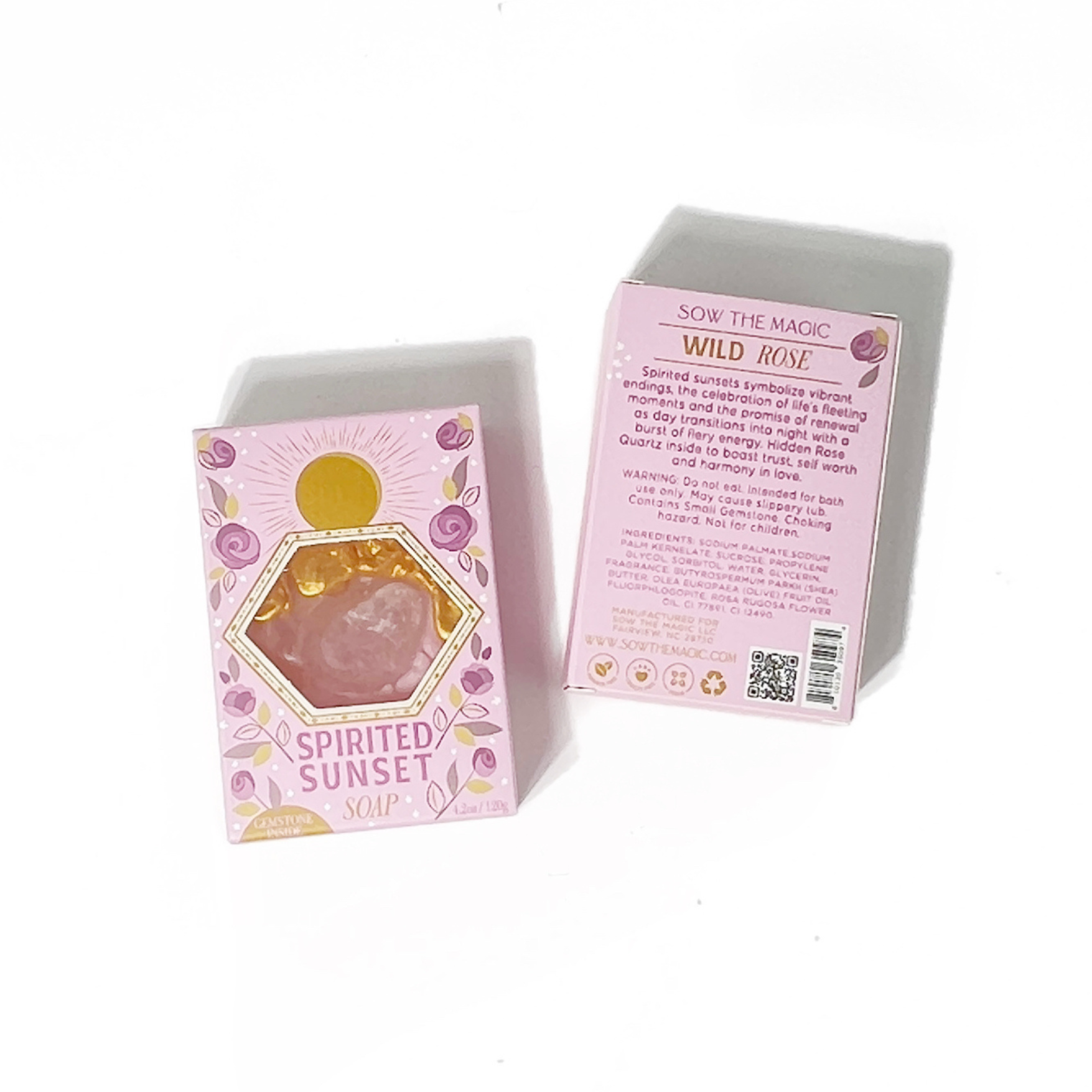 Spirited Sunset Gemstone Bar Soap in Wild Rose with Rose Quartz