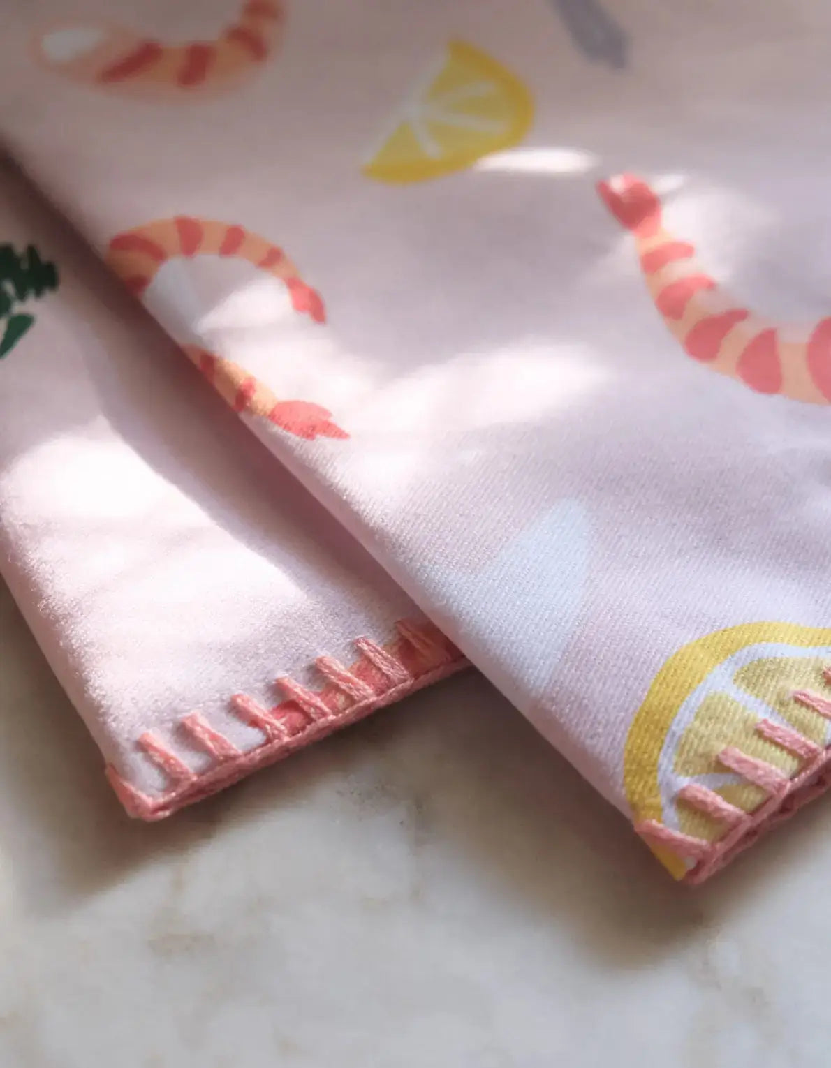 Cotton Tea Towel with Embroidered Detail | Shrimp Cocktail