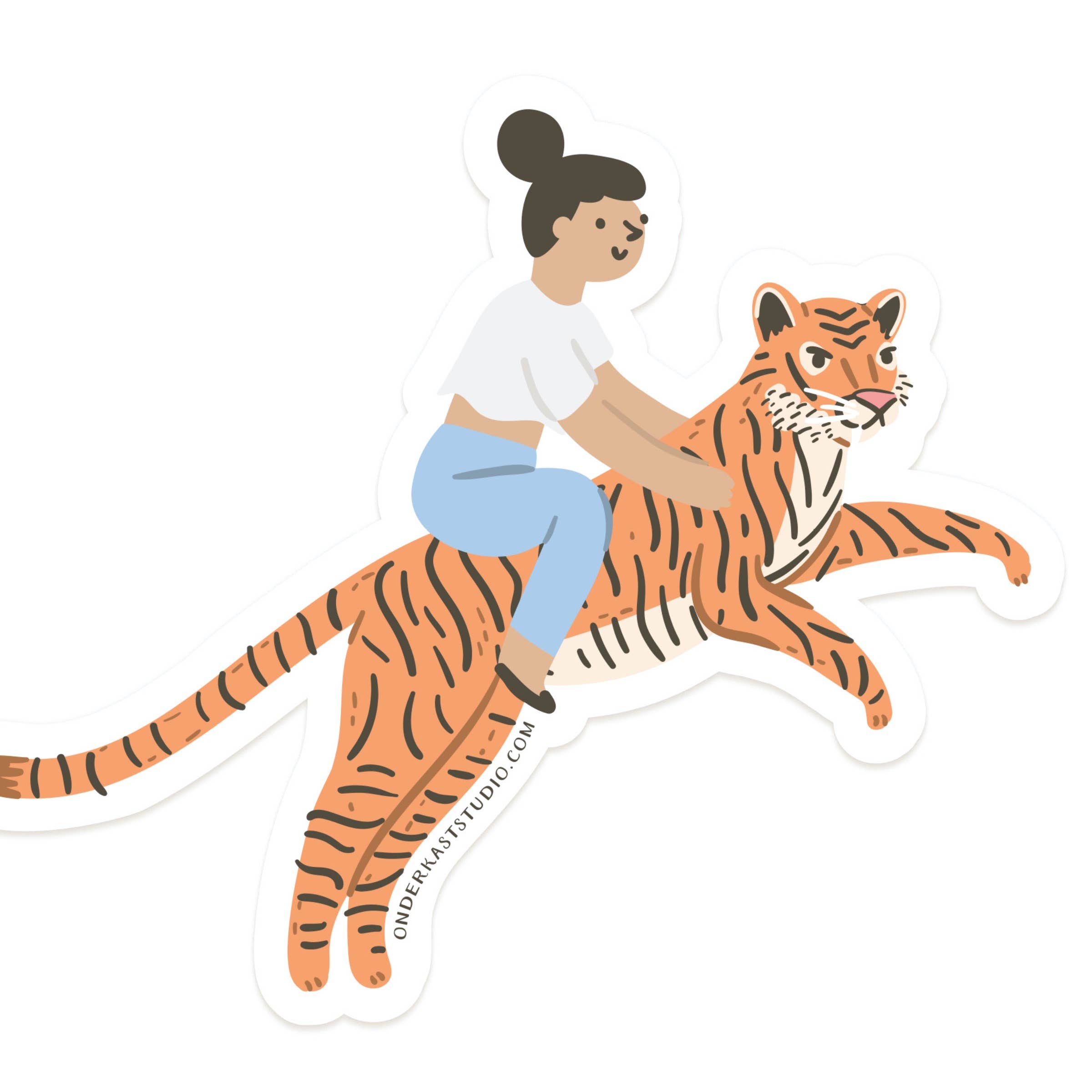 Girl Riding a Tiger Sticker