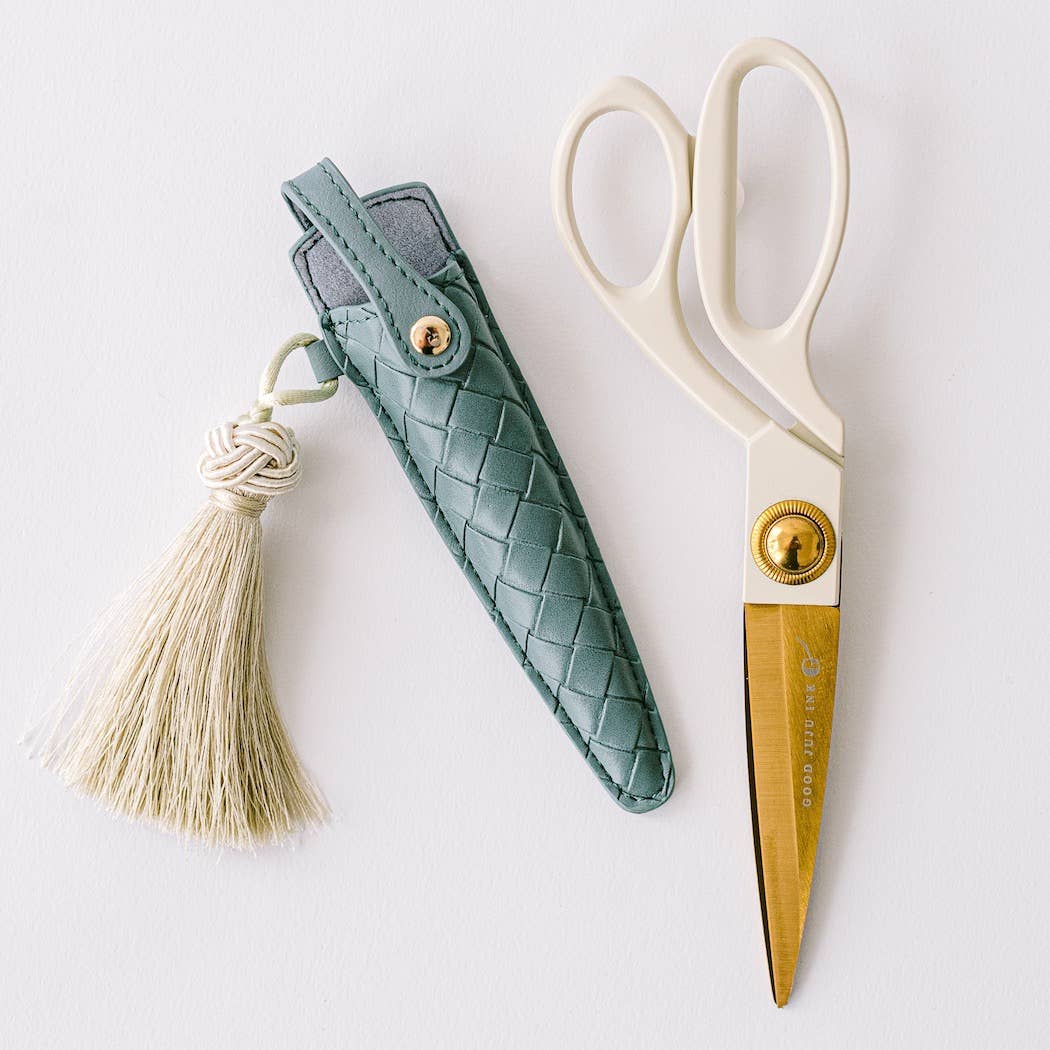 Ivory and Gold Heirloom Scissors with Case - Dusk Blue