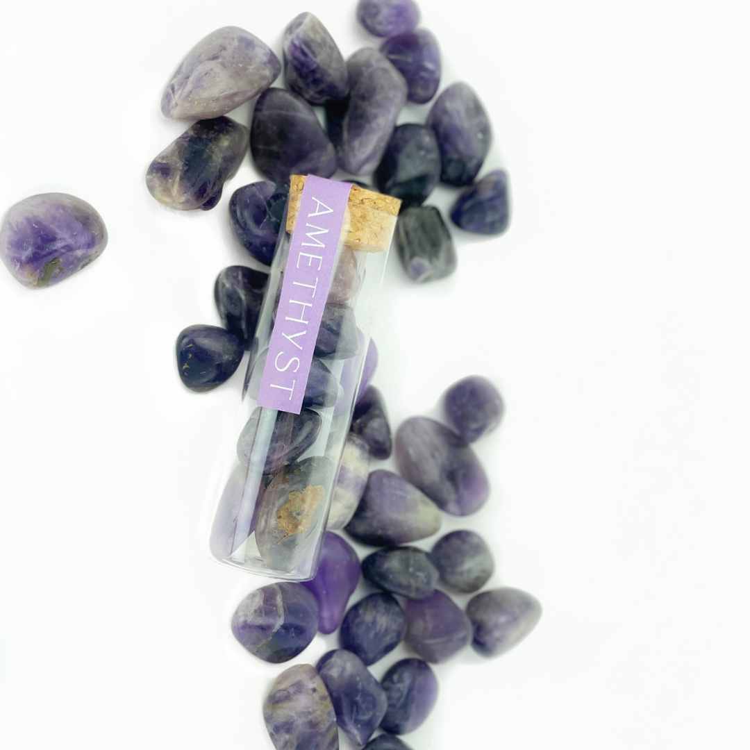 Natural Amethyst Tumbled Gemstone Intention Vial