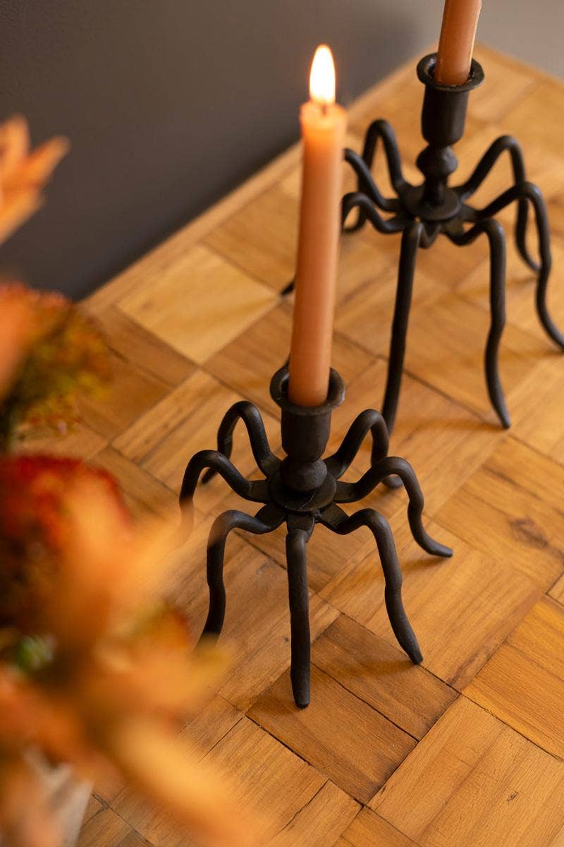 Set of Two Forged Iron Spider Candle Holders
