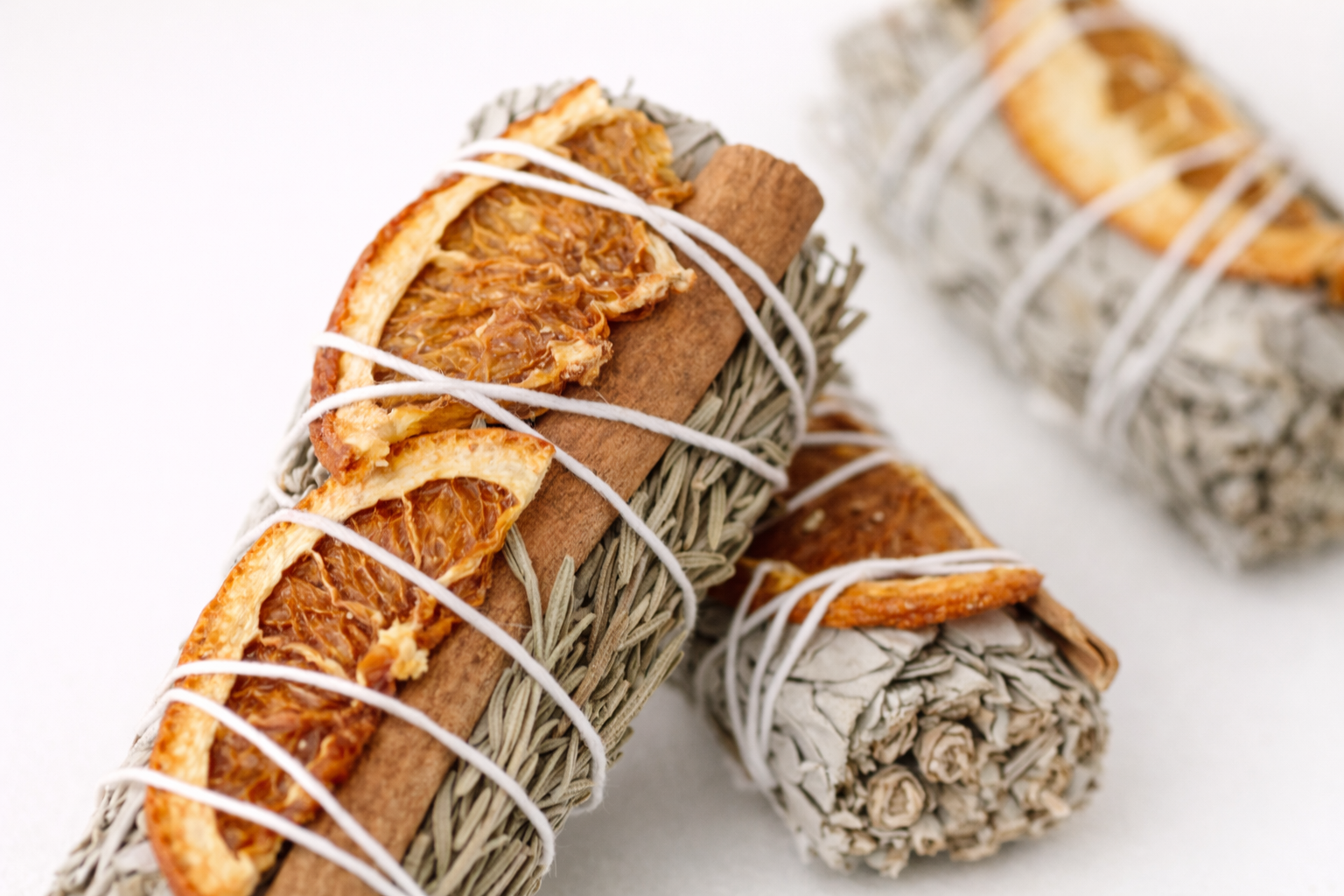 White Sage Smudge Sticks w/ Orange, Cinnamon & Rosemary