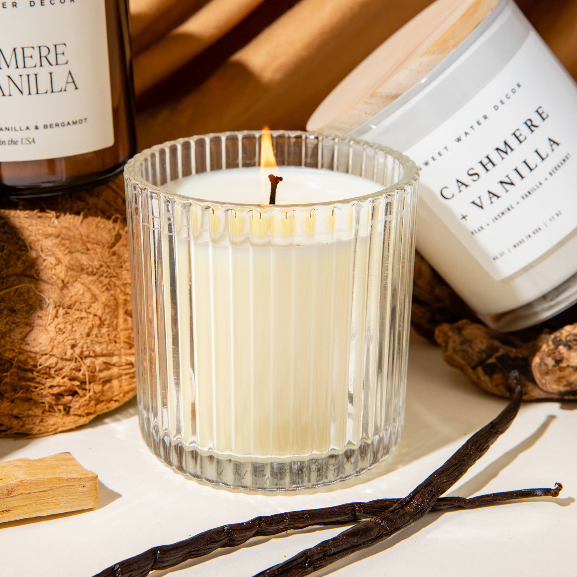 Cashmere and Vanilla Soy Candle | 12oz Fluted Ribbed Jar