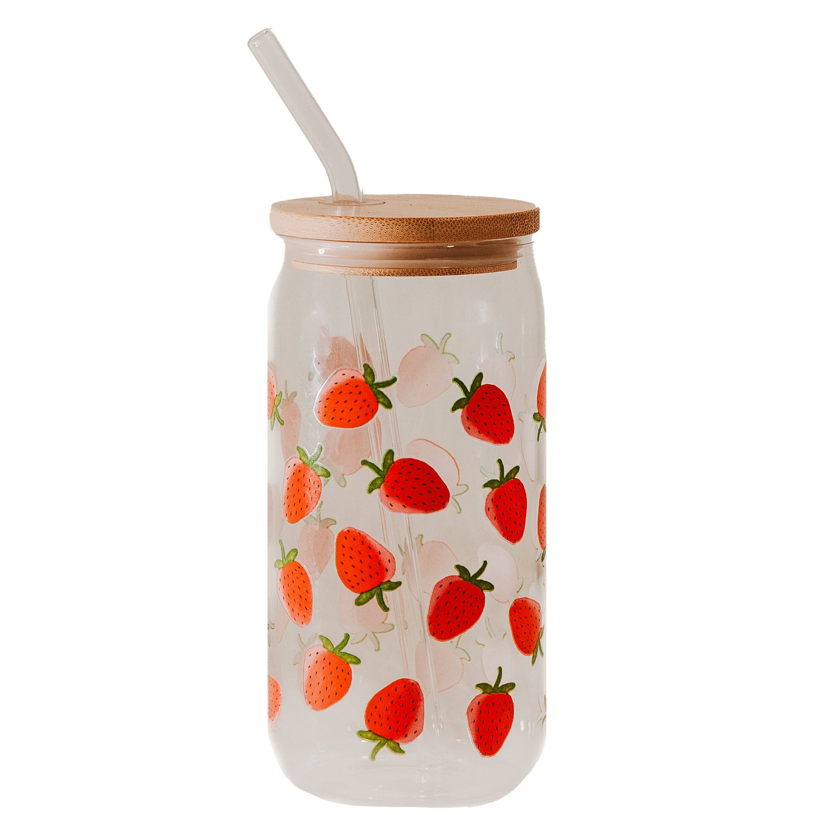 Strawberry 17oz Can Glass | Includes Straw & Lid