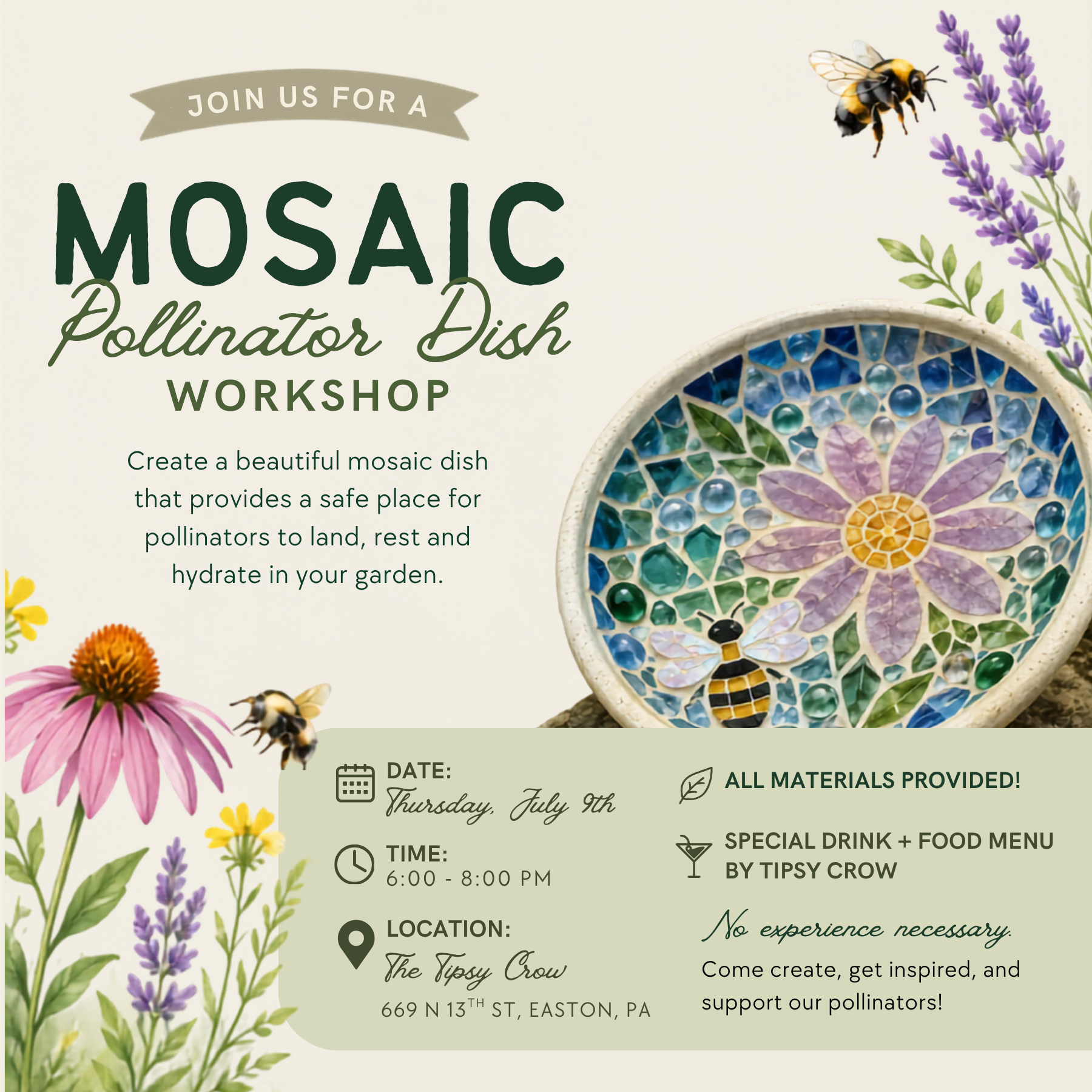 Mosaic Pollinator Dish Workshop @ Tipsy Crow