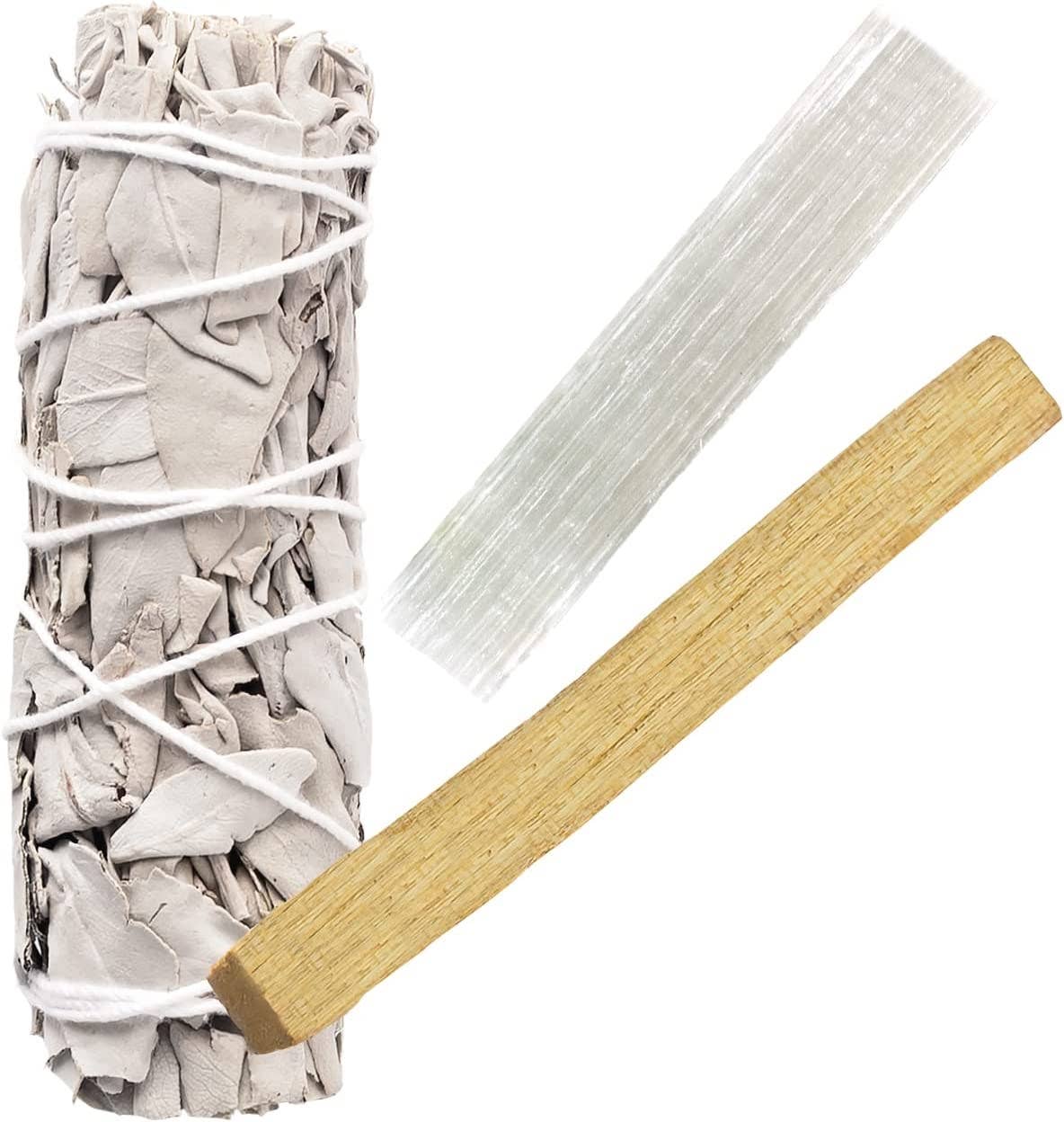 White Sage, Selenite Wand, Palo Santo Bundle