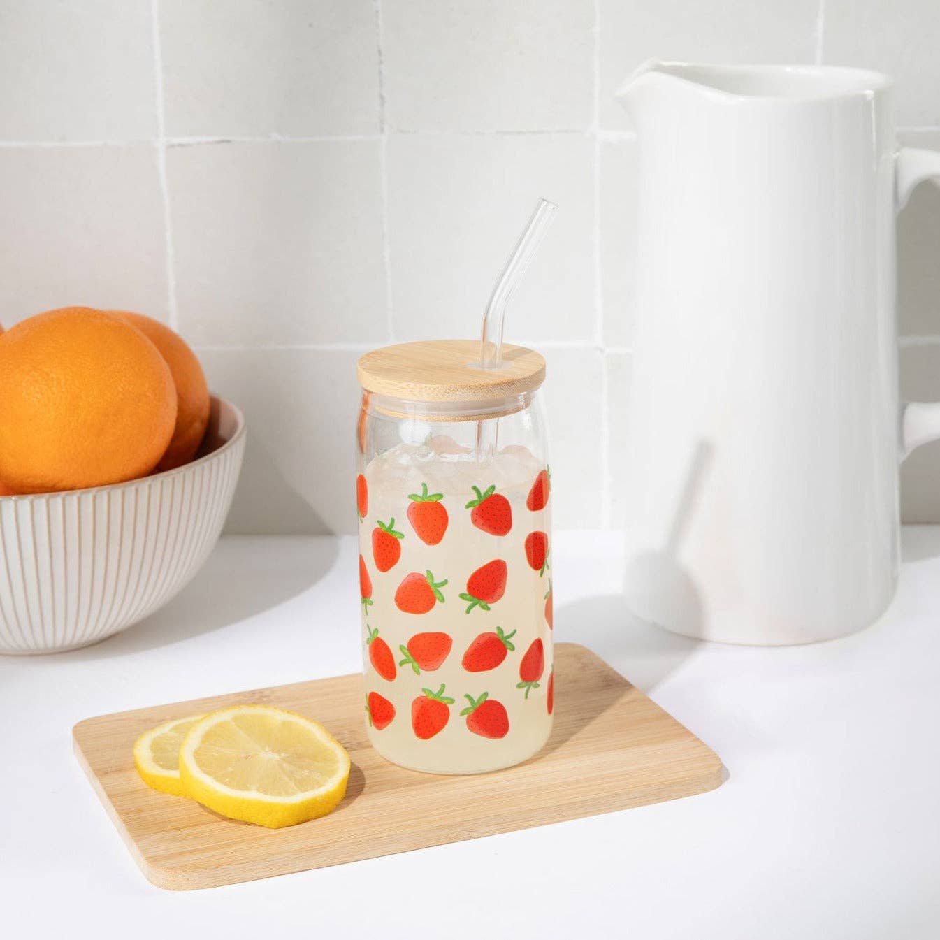 Strawberry 17oz Can Glass | Includes Straw & Lid