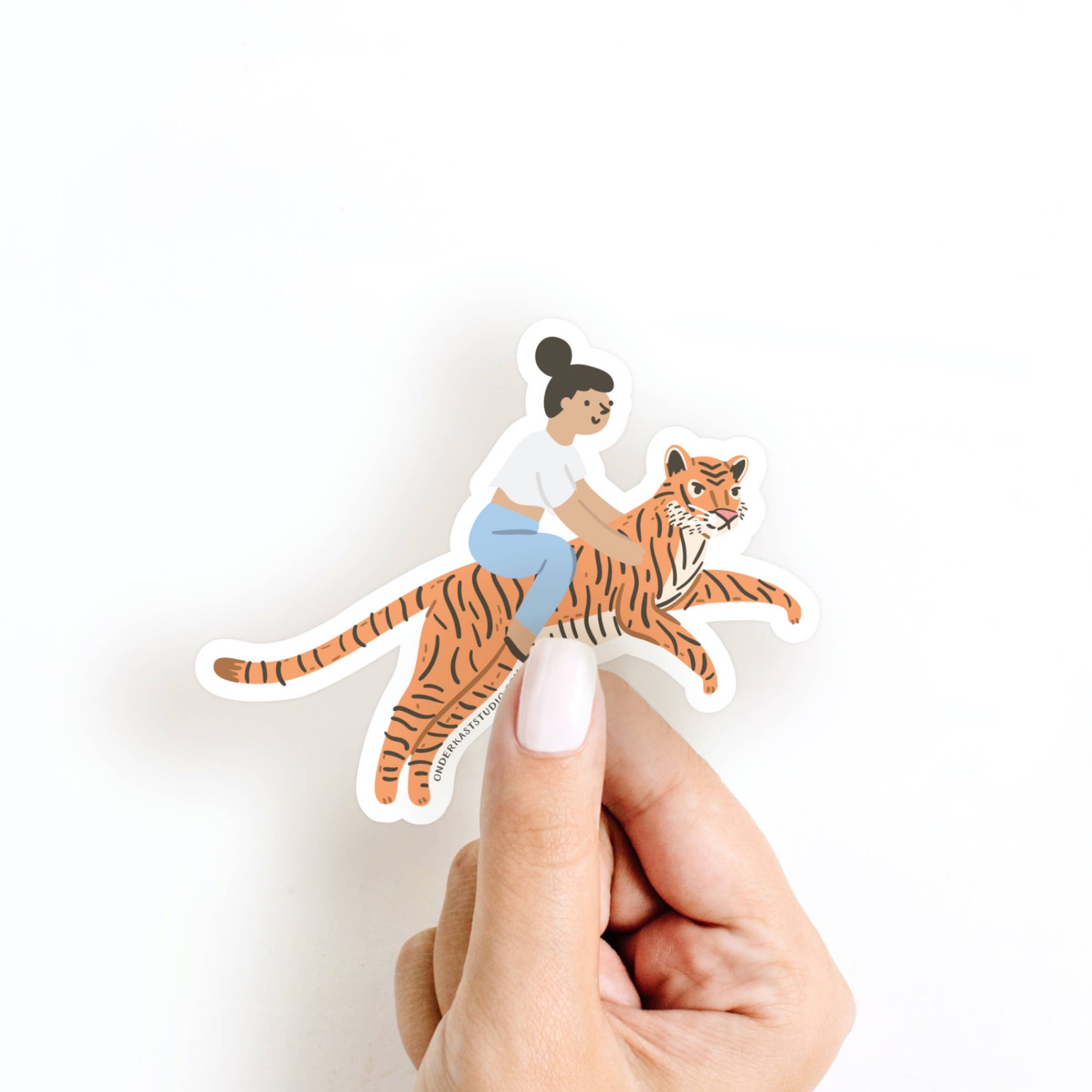 Girl Riding a Tiger Sticker