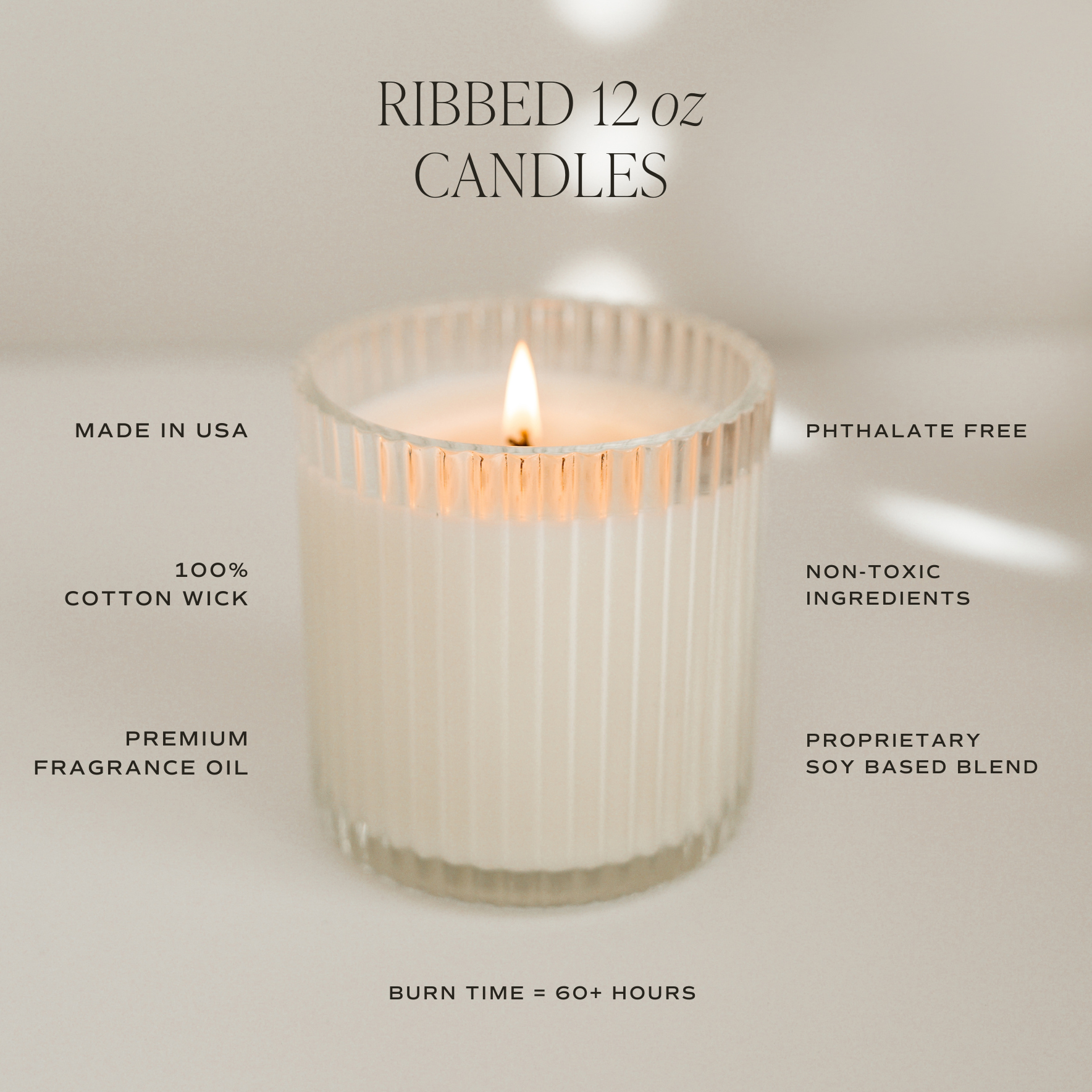 Cashmere and Vanilla Soy Candle | 12oz Fluted Ribbed Jar