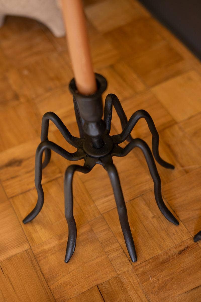 Set of Two Forged Iron Spider Candle Holders