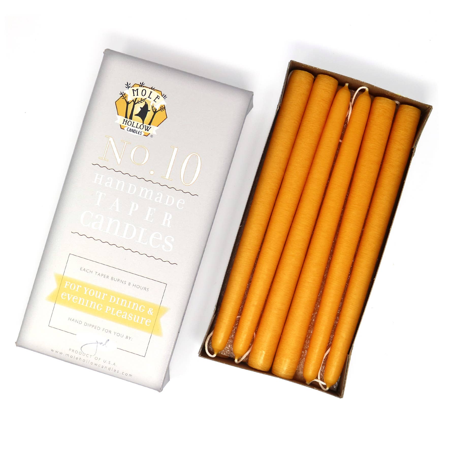 10" Hand Dipped Unscented Taper Candles - 39 Colors USA Made