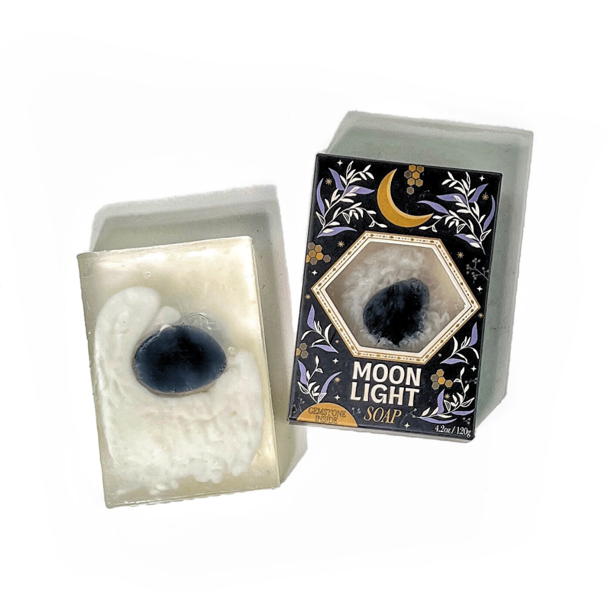 Moonlight Gemstone Bar Soap in Golden Honey with Obsidian