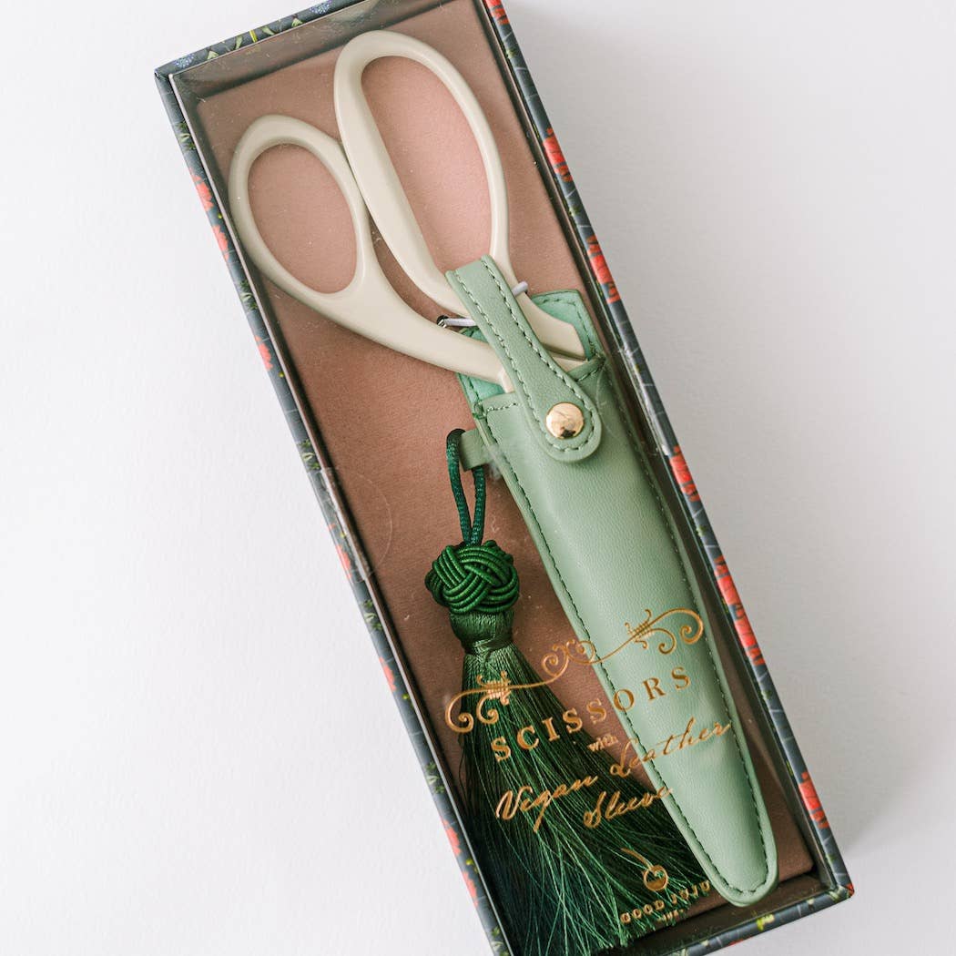 Ivory and Gold Heirloom Scissors with Case -  Sage Green