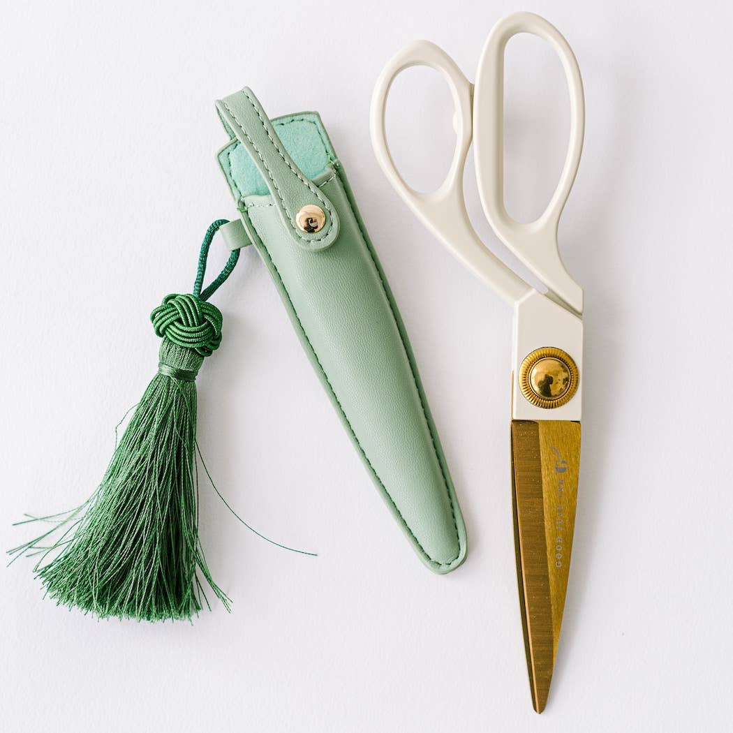 Ivory and Gold Heirloom Scissors with Case -  Sage Green