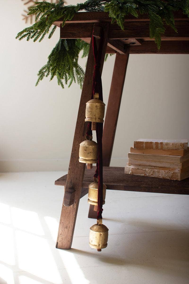 Jingle Bell Cluster on Maroon Velvet Ribbon