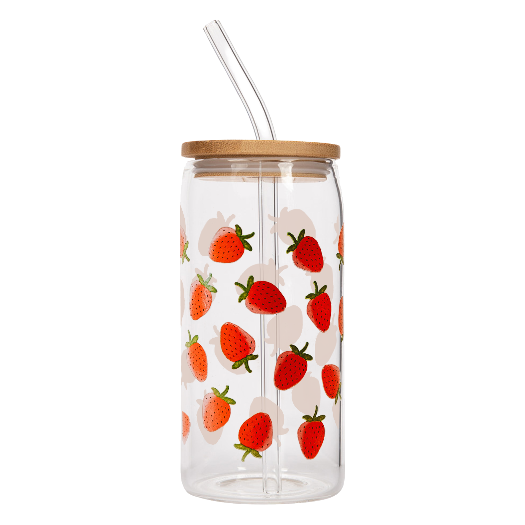 Strawberry 17oz Can Glass | Includes Straw & Lid