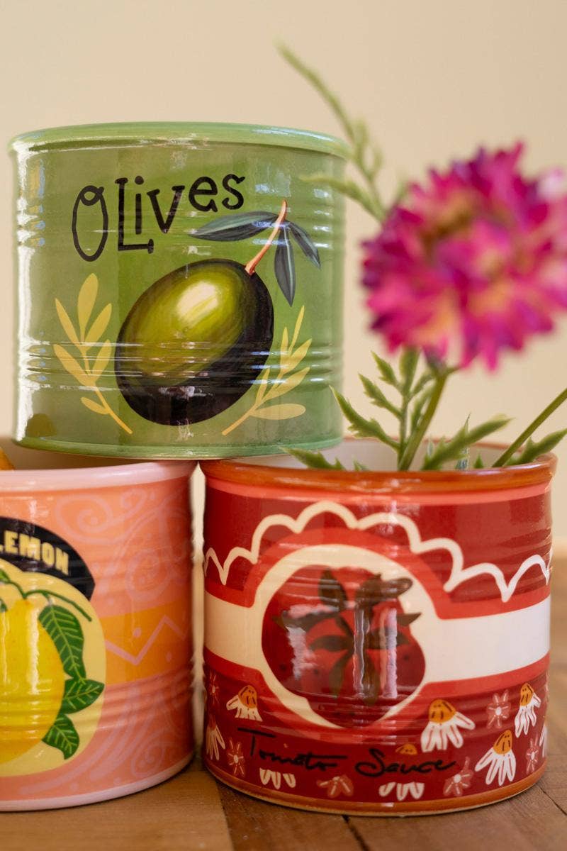 Ceramic Canned Goods Planter | Olive, Lemon or Tomato
