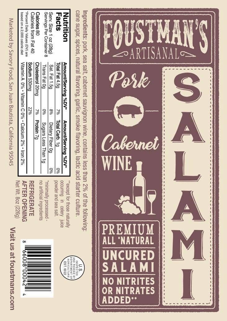 Foustman's All-Natural Uncured Salami | Pork Cabernet Wine