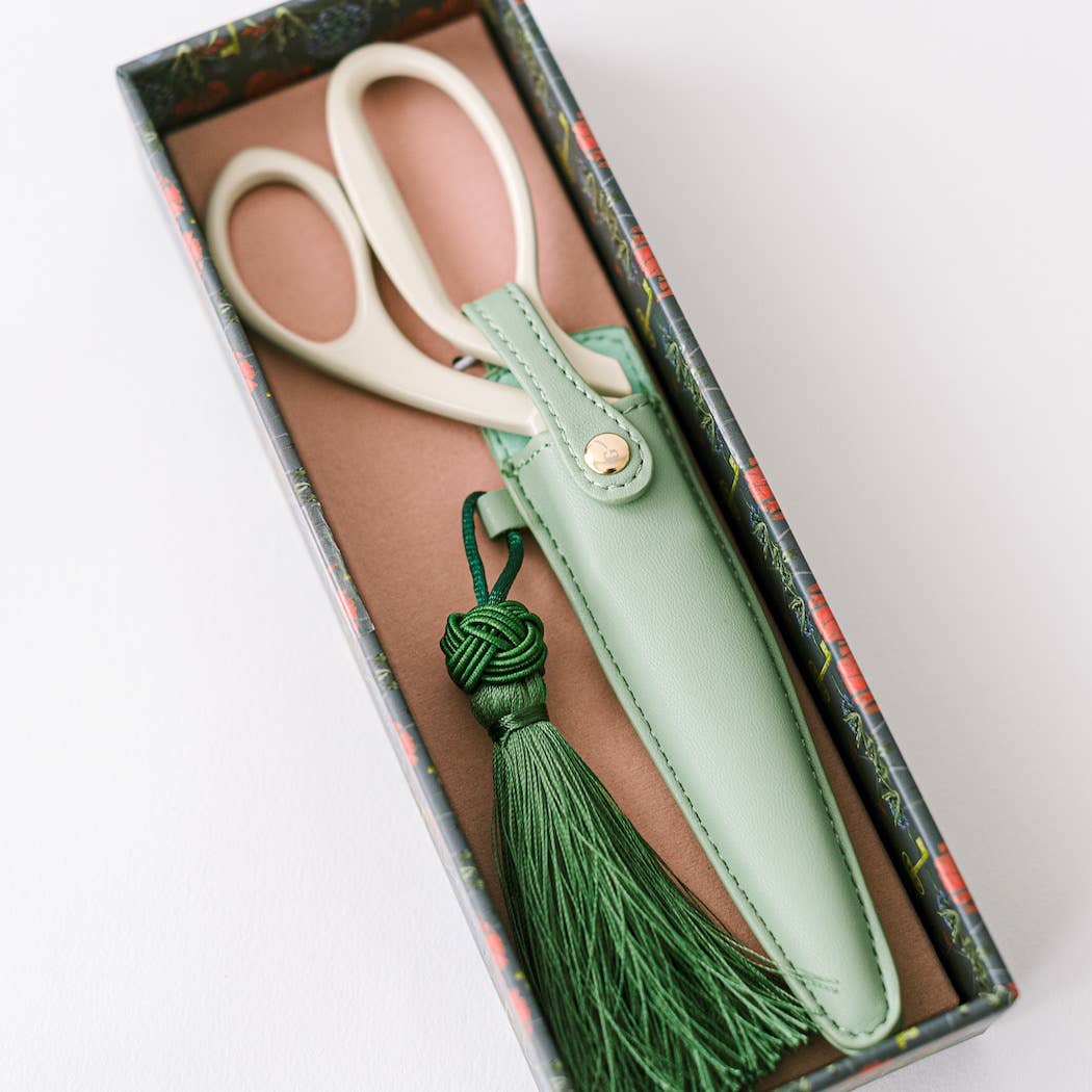Ivory and Gold Heirloom Scissors with Case -  Sage Green